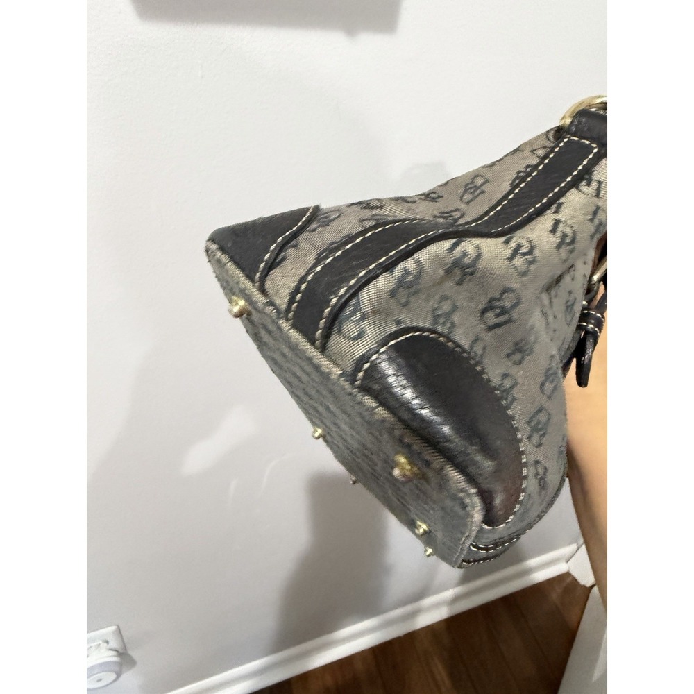 Vintage Dooney & Bourke Purse Gray Canvas, Navy BlackLeather Accents DB Logo Y2K - Picture 11 of 16